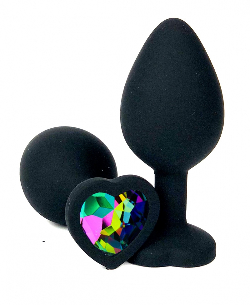 Пробка с кристаллом хамелеон "Vandersex Heart" черная, S 